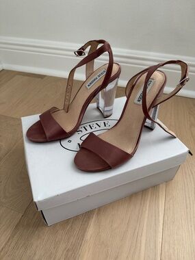 Steve Madden Dusty Rose Ankle-Strap Clear Block Heel Sandals